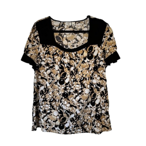 Cato Women's Black and Tan Abstract Pattern Blouse, Large
